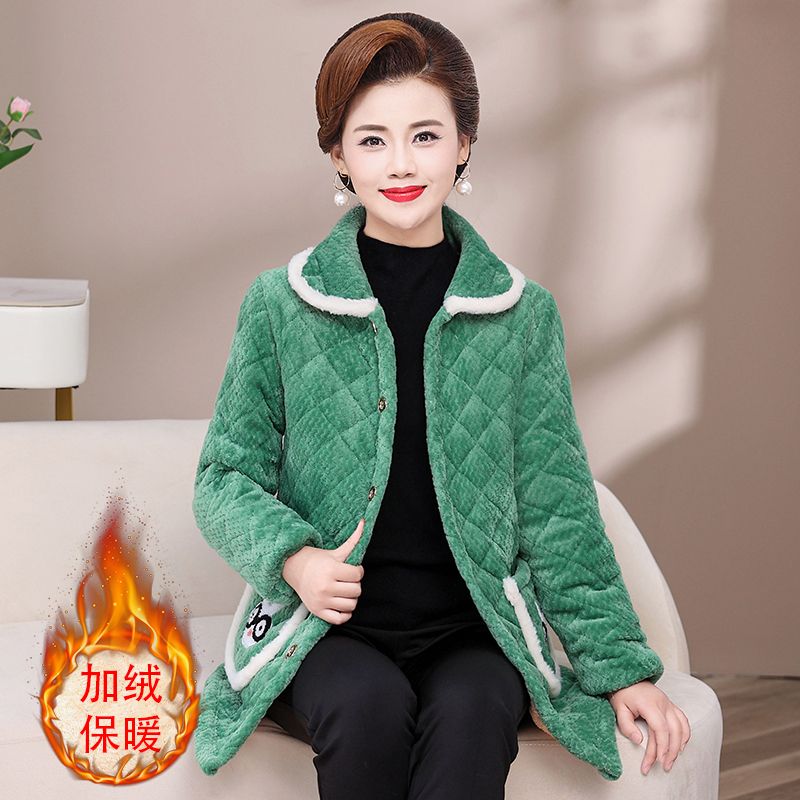 四川省服中长款棉袄女装罩衣保暖加肥妈妈冬季装加厚外套加绒棉服