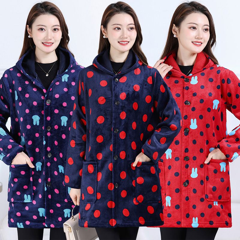 四川省服法兰绒女士罩衣新款外穿中老年妈妈防尘耐脏厨房工作护衣