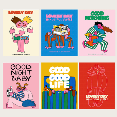 多巴胺Lovely Day卡通抽象人物艺术海报儿童装饰画未装裱挂画画芯