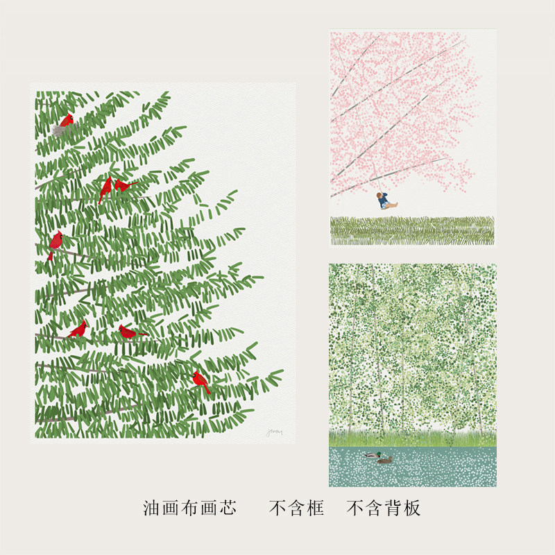 小清新走进春天油画布未装裱海报图片