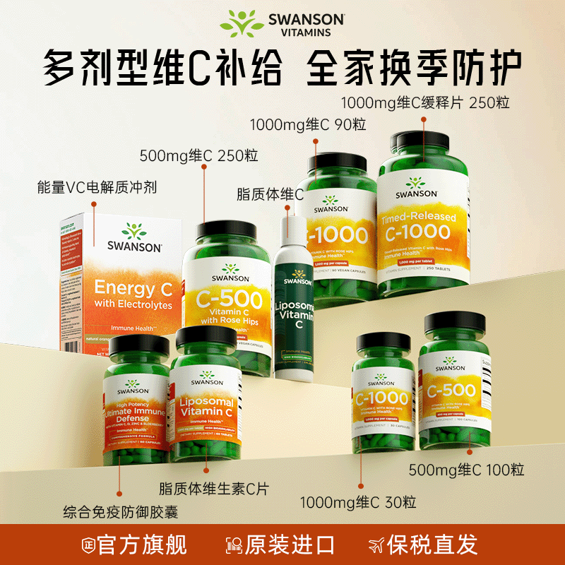 Swanson斯旺森美国进口维生素C片 脂质体液体天然维C提升防护力VC
