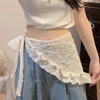 重工系带芭蕾风蕾丝花边半身裙