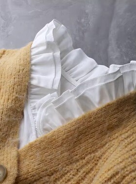 双层荷叶边假领子女百搭木耳边立领V领甜美半高领花边装饰衬衣领