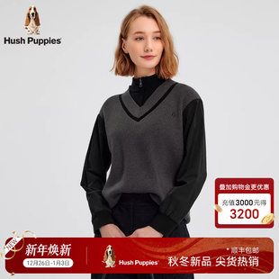 半高领拉链线衣女士休闲保暖套头针织衫 暇步士秋季 拼接假两件