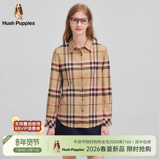 【全棉磨毛】暇步士2026春季新款复古格纹绒感柔软休闲长袖衬衫女
