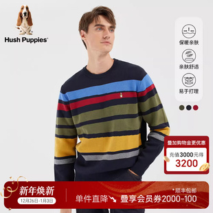 秋季 条纹撞色纯棉针织衫 暇步士男装 保暖彩虹套头线衣 天然全棉