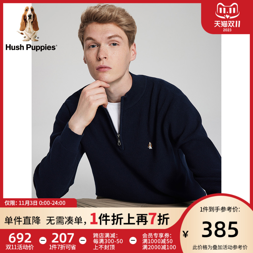 Hush Puppies暇步士男装秋季复古百搭樽领半拉链针织衫|PW-21585D