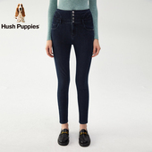 春季 暇步士女装 四粒扣高腰修身 牛仔裤 子 弹力保暖裤 亲肤轻磨毛