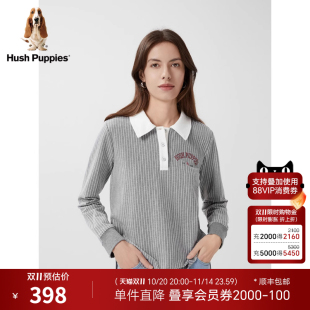 T恤秋季 条纹长袖 暇步士女装 弹力翻领Polo领家居上衣 自在舒弹