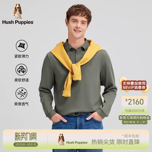 净色弹力翻领休闲行政商务长袖 春季 暇步士男装 POLO衫 透气珠地