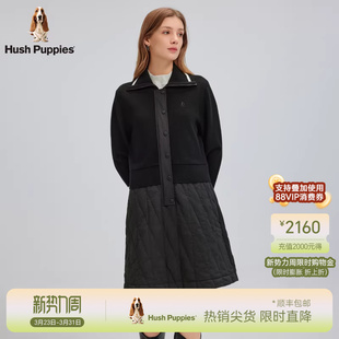 【弹力保暖】暇步士春季休闲针织长袖连衣裙合体大翻领拼接裙子女