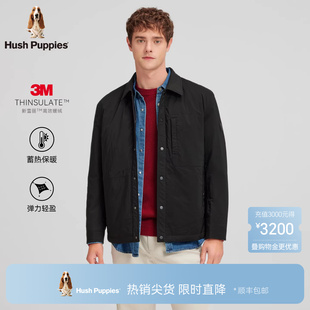 暇步士春季 商务休闲翻领棉服男士 质感保暖厚外套 光感微皱布