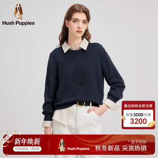 重工毛巾绣 软糯保暖羊毛套头针织衫 暇步士女装 新款 女 2025冬季