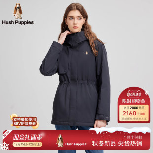 保暖收腰厚风衣式 新款 暇步士2025秋冬季 连帽棉服外套女 四面弹