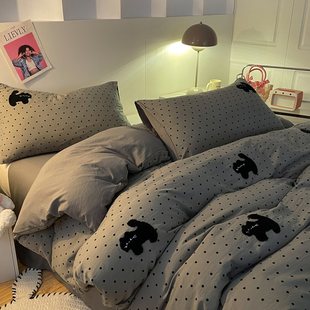 波点耐脏灰色猫床单床笠四件套单件被套床单被罩女学生宿舍三件套