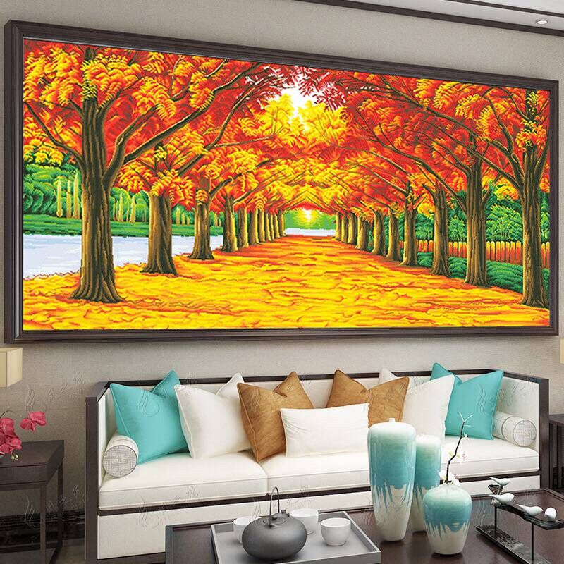 黄金满地十字绣2025新款线绣大幅客厅大气风景山水挂画手工自己绣