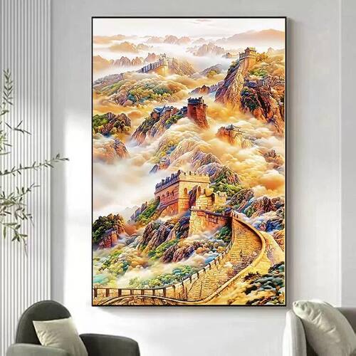 万里长城十字绣竖版玄关风景满绣