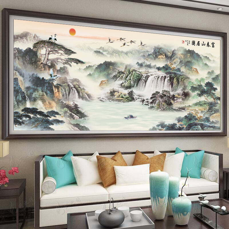 蒙娜丽莎十字绣流水生财2021新款线绣客厅山水画富春山居图风景画