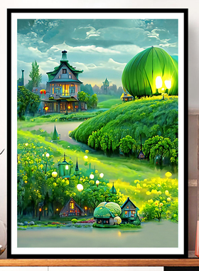绿色田野小屋十字绣2025新款线绣客厅小幅卧室简单小件餐厅画满绣