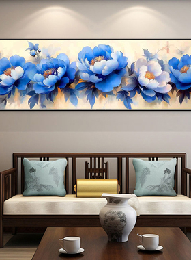 蓝色牡丹十字绣2025新款线绣客厅卧室床头画满绣小件简单新手花卉