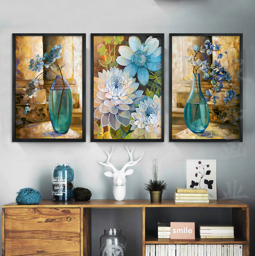 富贵平安花十字绣2025新款线绣客厅大幅简约现代三联画自己绣手工