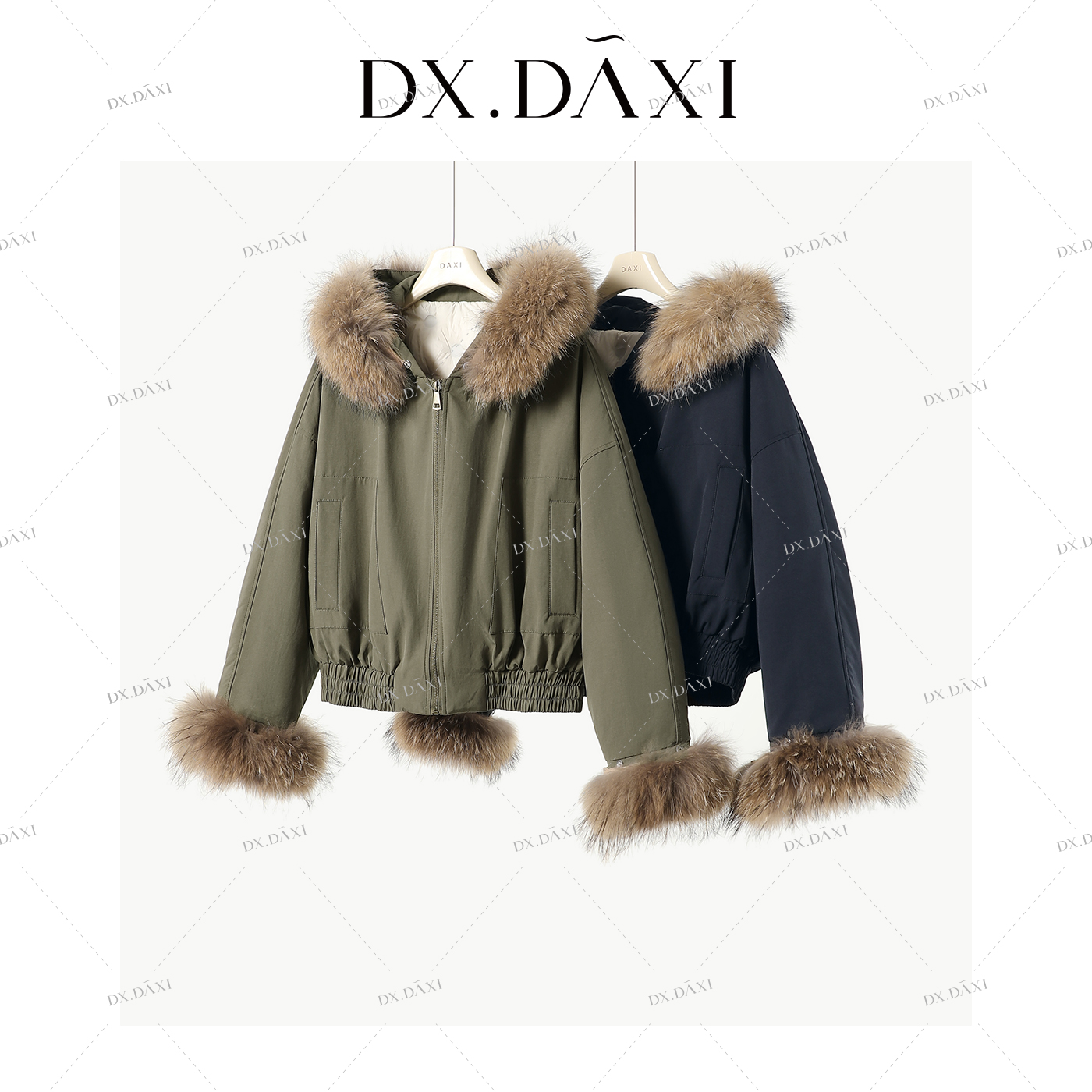 DX.DAXI【自由简意】高端冬季新款军绿色真毛领90白鸭绒加厚外套