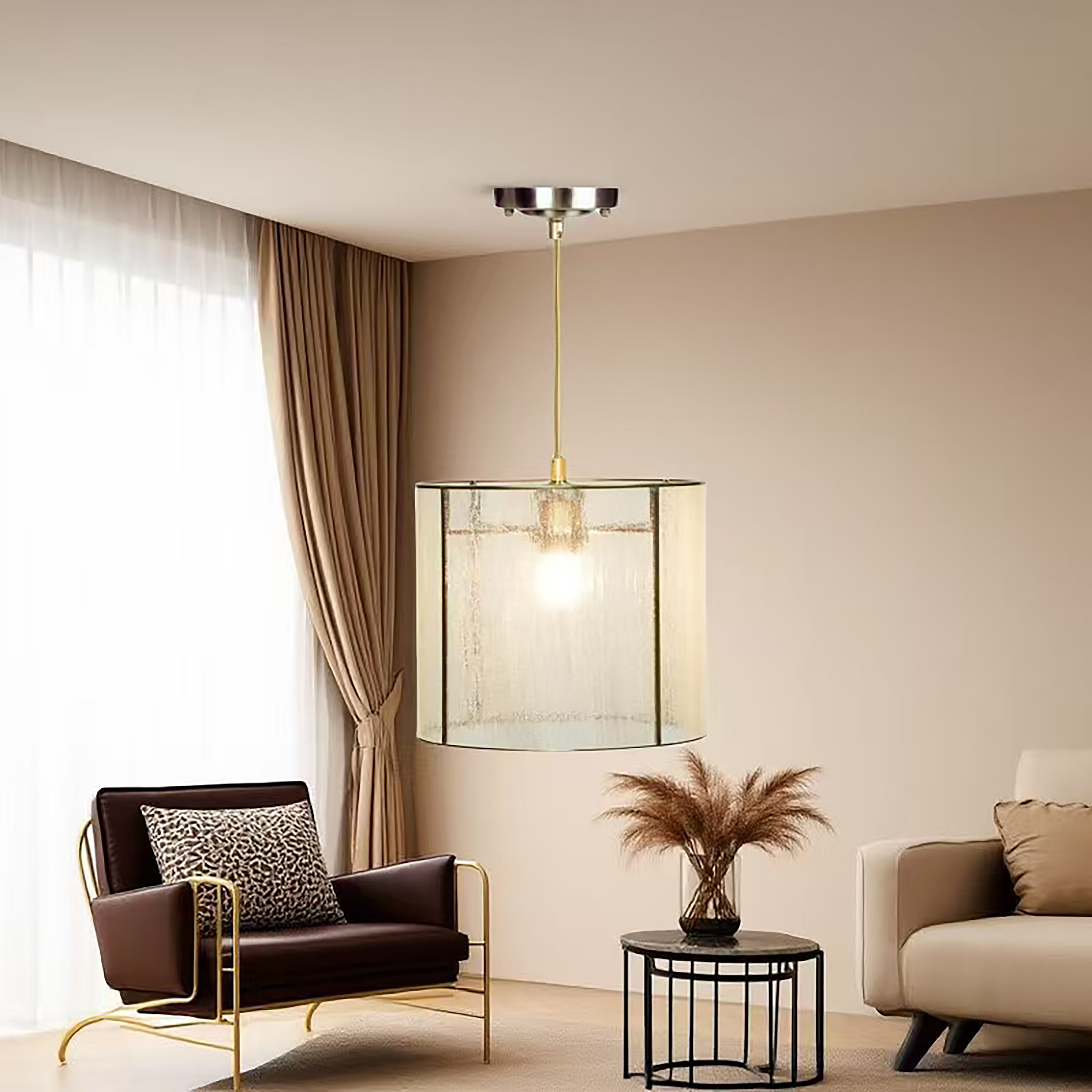 现代简约轻奢全铜圆柱形气泡玻璃吊灯创意个性艺术吧台餐厅灯