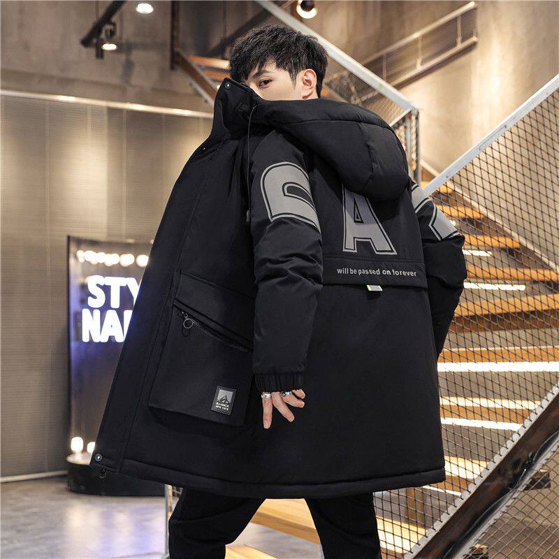 青少年冬季中长款棉衣男孩外套加厚羽绒棉服初中高中学生棉袄冬装