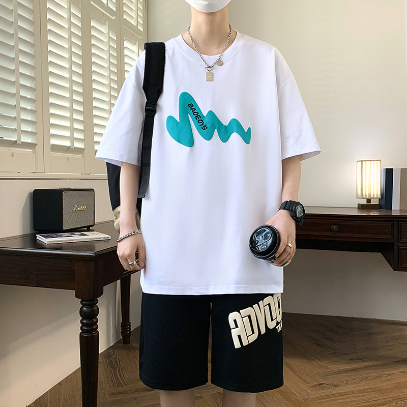 青少年短袖T恤男夏季套装男装一套搭配帅气初中高中学生大童半袖