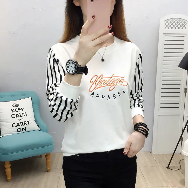 2024年新款秋季无帽卫衣女士宽松长袖上衣服女秋冬薄款打底衫女装