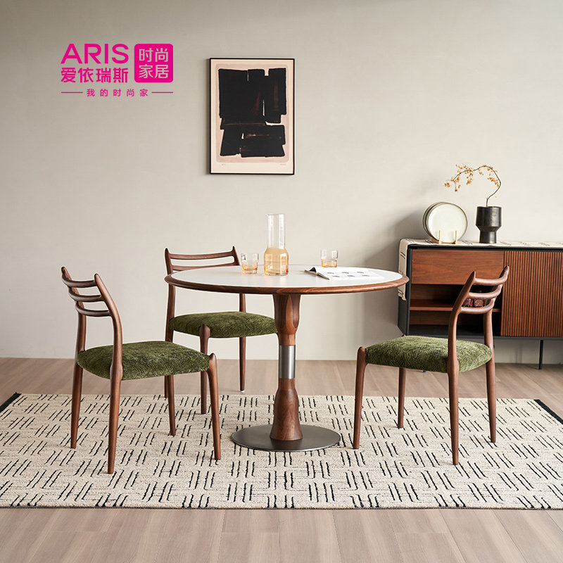 爱依瑞斯小户型北美胡桃木岩板实木圆餐桌家用饭桌圆桌子CZ01餐桌,住宅家具,岩板餐桌,淘宝优惠券,粉丝福利购,淘宝优惠卷