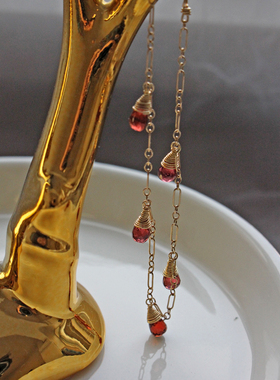 纯手工制作天然石榴石手链手环14K包金不褪色女款礼物