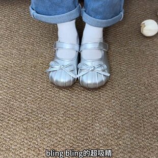 鞋子女童公主鞋 2026 春秋新款软底儿童小童韩版银色豆豆