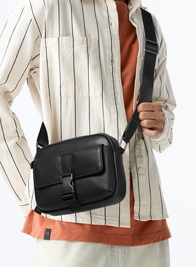 头层牛皮手机包2026新款小众设计大容量多功能黑色斜挎休闲小挎包