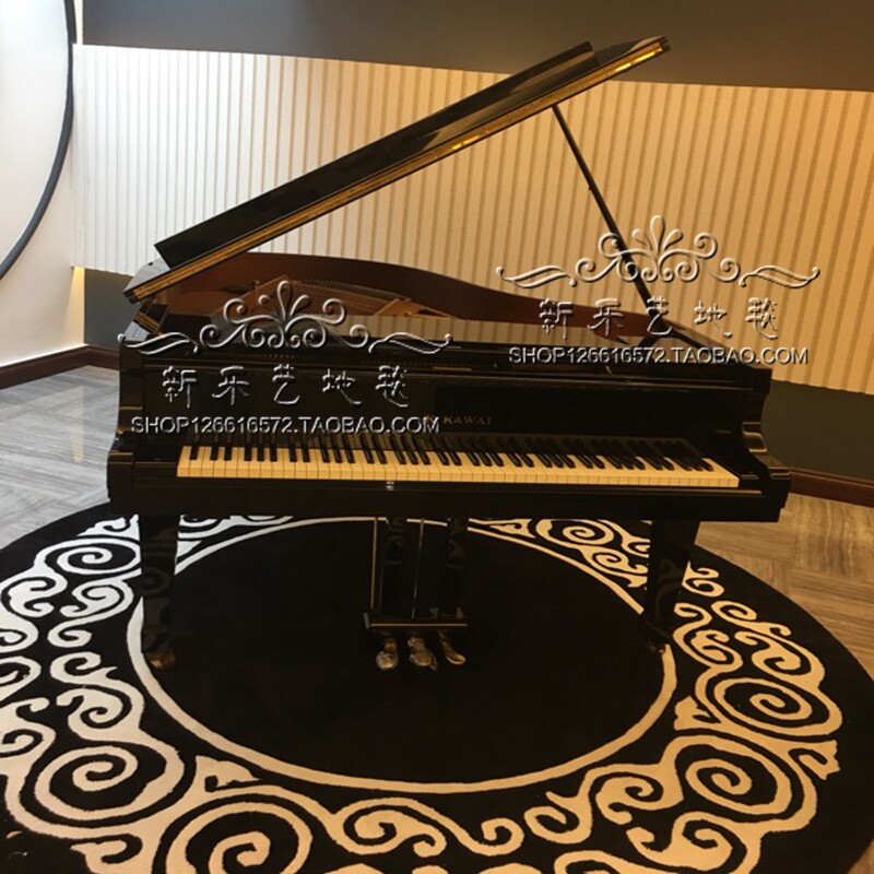 时尚黑白三角钢琴键盘圆形地毯客厅茶几沙发卧室床边样板间地毯