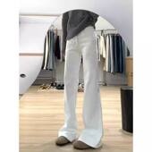 宽松不贴腿阔腿拖地加绒喇叭裤 白色微喇牛仔裤 女高腰2025秋冬新款