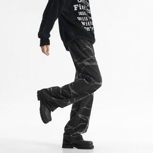 闪电纹牛仔裤男女美式复古cleanfit高街男式微喇长裤G92125-P75图片
