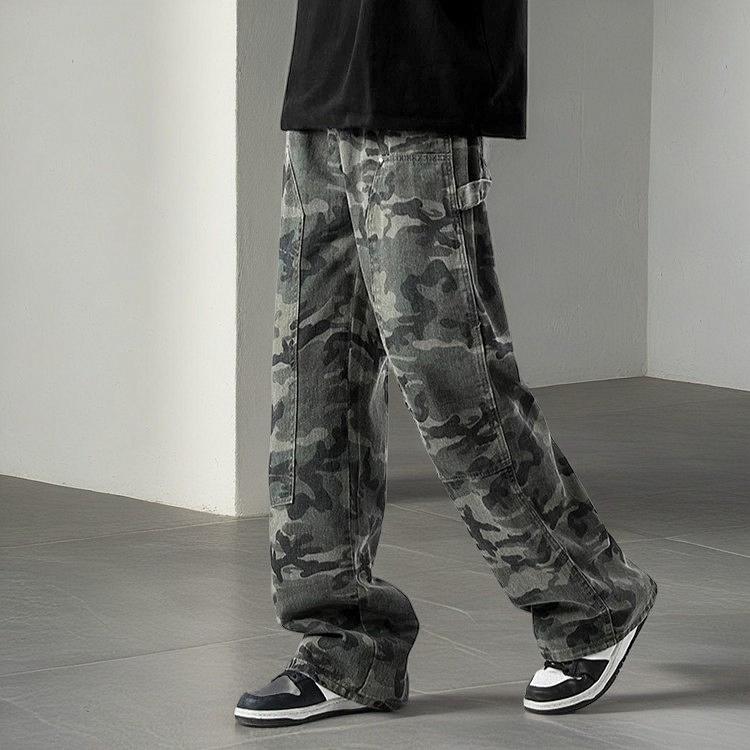 美式迷彩工装牛仔裤男高街hiphop宽松直筒阔腿长裤G7031-P48,男装牛仔裤,星座814-1（原电商B253-1）
