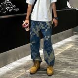 2024美式拼接棋盘格牛仔裤男女痞帅宽松直筒阔腿裤G2810-P58，男装牛仔裤，星座814-1（原电商B253-1）