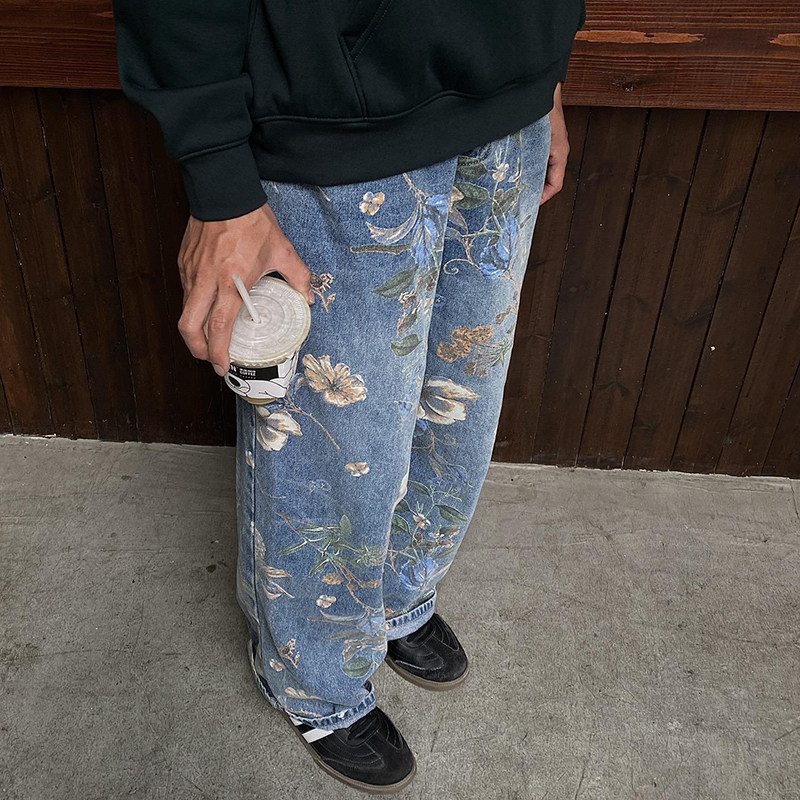 美式街头痞帅印花牛仔裤男女风宽松拖地阔腿裤子G2059-P58,男装牛仔裤,星座814-1（原电商B253-1）