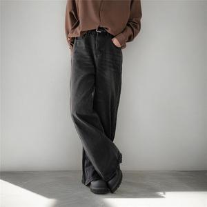 美式水洗做舊微喇牛仔褲男寬松復(fù)古cleanfit直筒長褲G3932-P55圖片