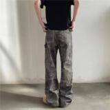 美式复古设计感做旧褪色迷彩牛仔裤男直筒工装微喇裤子G5817-P58，男装牛仔裤，星座814-1（原电商B253-1）