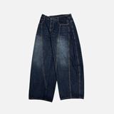 美式高街弯刀设计感水洗深蓝色牛仔裤男拖地直筒阔腿裤G5615-P58，男装牛仔裤，星座814-1（原电商B253-1）