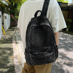 日系学院风男女复古牛仔帆布鞋大容量情侣双肩包A70-P60图片
