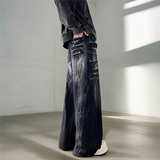 美式cleanfit水洗做旧闪电纹牛仔裤男女高街宽松阔腿裤G5095-P58，男装牛仔裤，星座814-1（原电商B253-1）