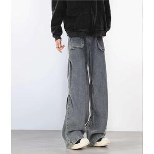 美式复古vibe风褶皱感水洗牛仔裤男痞帅宽松垂感阔腿裤G5828-P65图片