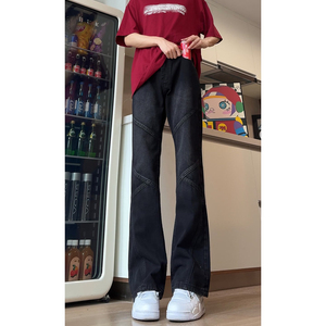 美式复古拼接设计感牛仔裤男高街vibe显瘦直筒微喇裤G2071-P58图片