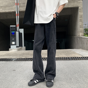 2025美式高街牛仔裤男水洗黑色百搭宽松微喇长裤G98931-P65图片