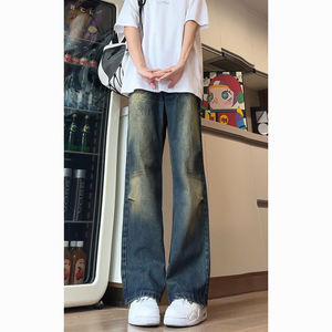 美式复古牛仔裤男高街vibe直筒渐变设计感痞帅微喇叭裤G8066-P58,男装牛仔裤,星座814-1（原电商B253-1）