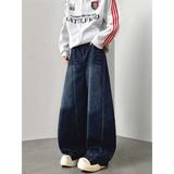 美式高街弯刀设计感水洗深蓝色牛仔裤男拖地直筒阔腿裤G5615-P58，男装牛仔裤，星座814-1（原电商B253-1）